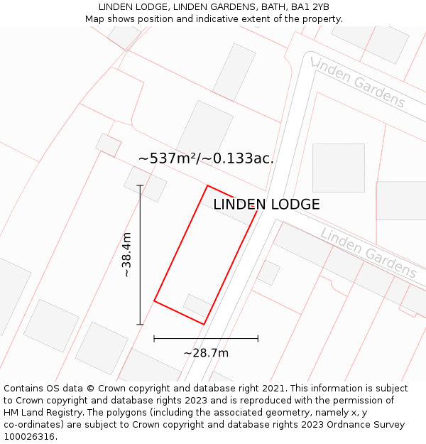 LINDEN LODGE, LINDEN GARDENS, BATH, BA1 2YB: Plot and title map