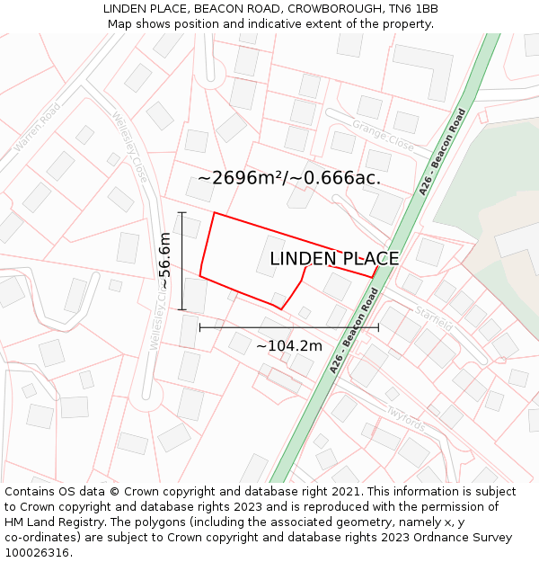 LINDEN PLACE, BEACON ROAD, CROWBOROUGH, TN6 1BB: Plot and title map