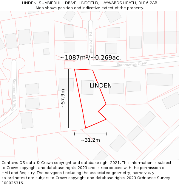 LINDEN, SUMMERHILL DRIVE, LINDFIELD, HAYWARDS HEATH, RH16 2AR: Plot and title map