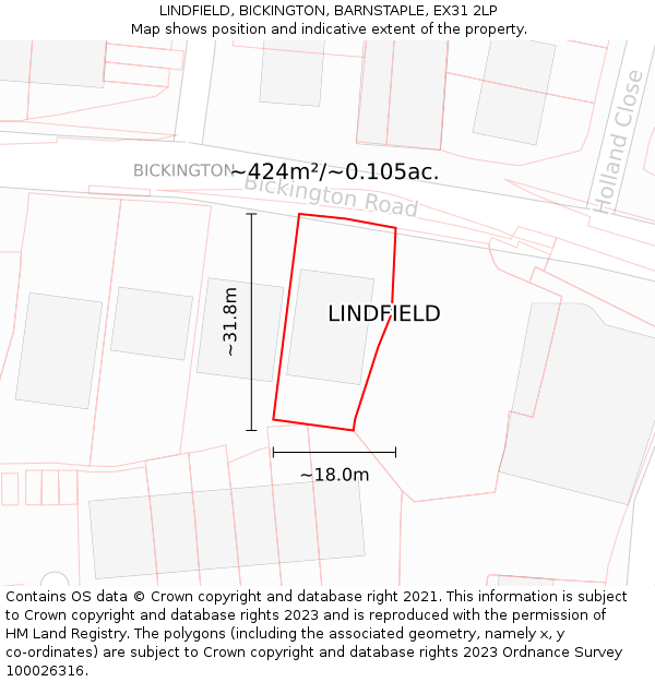 LINDFIELD, BICKINGTON, BARNSTAPLE, EX31 2LP: Plot and title map