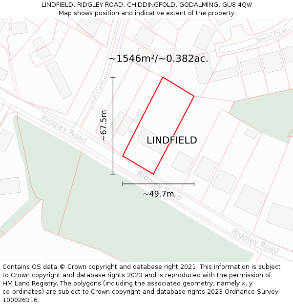 LINDFIELD, RIDGLEY ROAD, CHIDDINGFOLD, GODALMING, GU8 4QW: Plot and title map