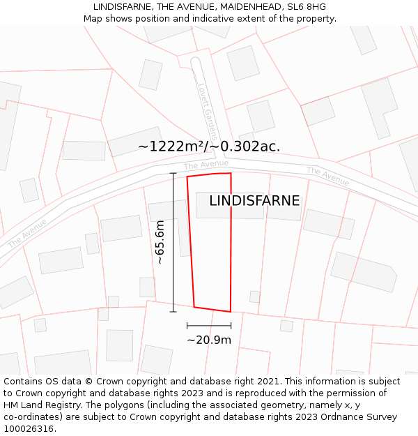 LINDISFARNE, THE AVENUE, MAIDENHEAD, SL6 8HG: Plot and title map