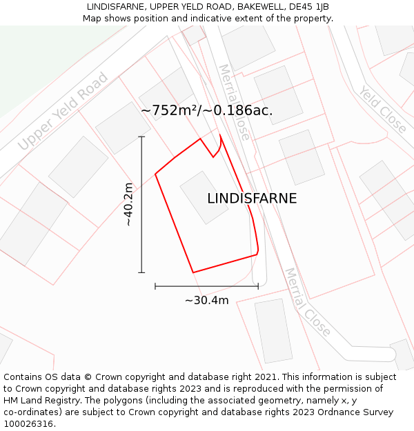 LINDISFARNE, UPPER YELD ROAD, BAKEWELL, DE45 1JB: Plot and title map