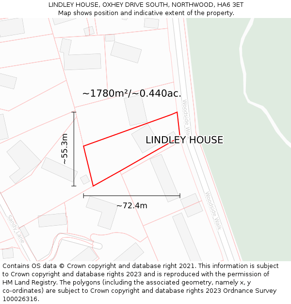 LINDLEY HOUSE, OXHEY DRIVE SOUTH, NORTHWOOD, HA6 3ET: Plot and title map