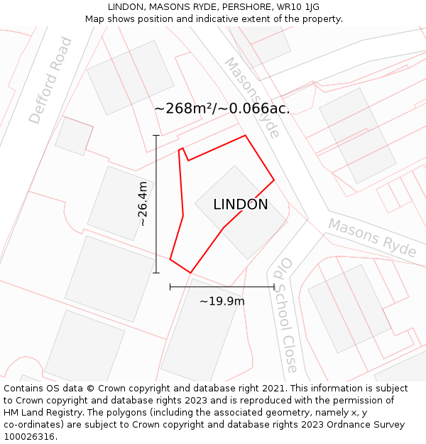 LINDON, MASONS RYDE, PERSHORE, WR10 1JG: Plot and title map