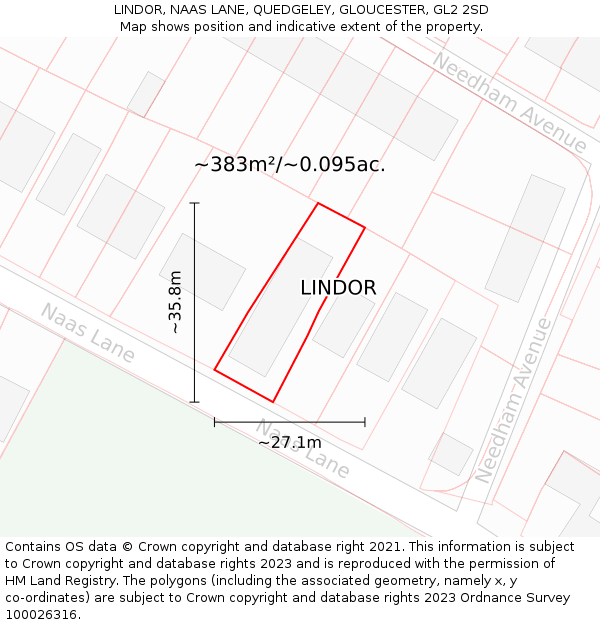 LINDOR, NAAS LANE, QUEDGELEY, GLOUCESTER, GL2 2SD: Plot and title map