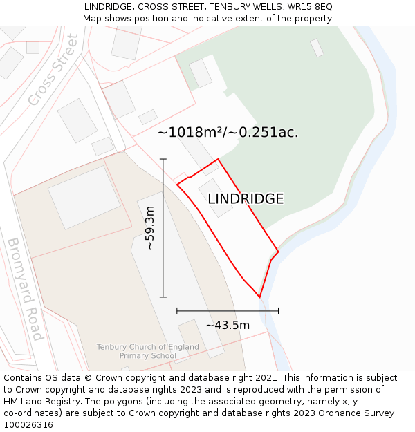 LINDRIDGE, CROSS STREET, TENBURY WELLS, WR15 8EQ: Plot and title map