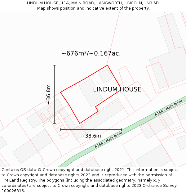 LINDUM HOUSE, 11A, MAIN ROAD, LANGWORTH, LINCOLN, LN3 5BJ: Plot and title map