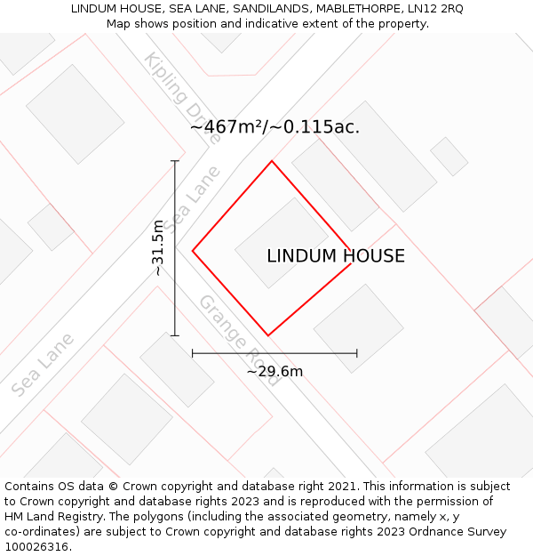 LINDUM HOUSE, SEA LANE, SANDILANDS, MABLETHORPE, LN12 2RQ: Plot and title map
