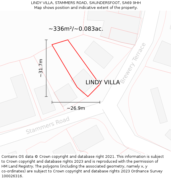 LINDY VILLA, STAMMERS ROAD, SAUNDERSFOOT, SA69 9HH: Plot and title map