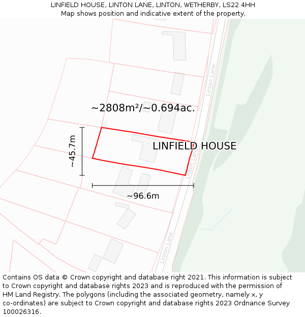LINFIELD HOUSE, LINTON LANE, LINTON, WETHERBY, LS22 4HH: Plot and title map