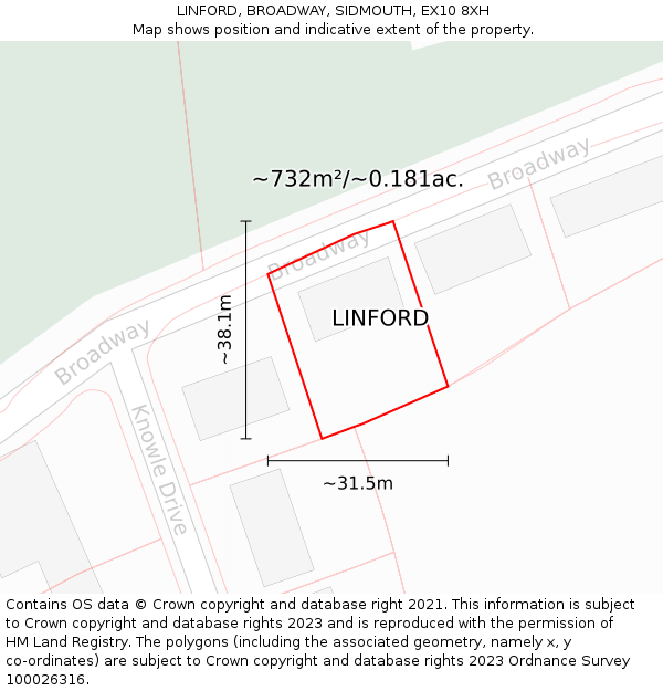 LINFORD, BROADWAY, SIDMOUTH, EX10 8XH: Plot and title map