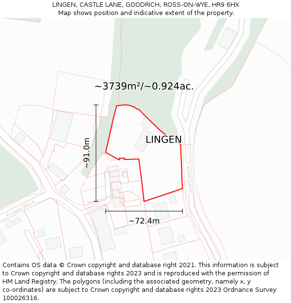 LINGEN, CASTLE LANE, GOODRICH, ROSS-ON-WYE, HR9 6HX: Plot and title map