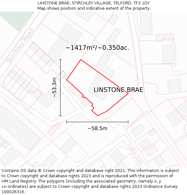 LINSTONE BRAE, STIRCHLEY VILLAGE, TELFORD, TF3 1DY: Plot and title map