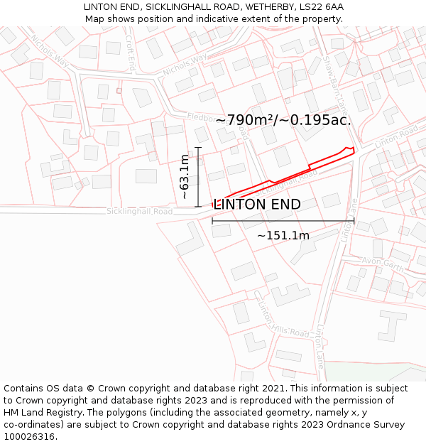 LINTON END, SICKLINGHALL ROAD, WETHERBY, LS22 6AA: Plot and title map