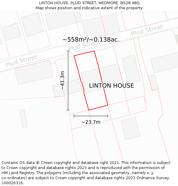 LINTON HOUSE, PLUD STREET, WEDMORE, BS28 4BQ: Plot and title map