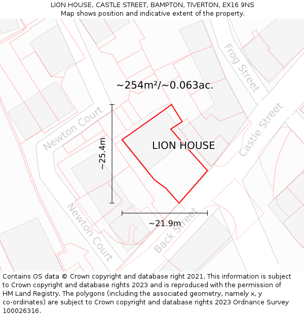 LION HOUSE, CASTLE STREET, BAMPTON, TIVERTON, EX16 9NS: Plot and title map