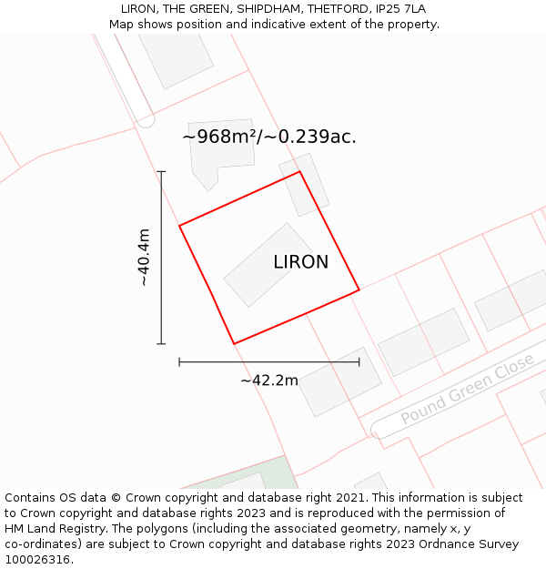 LIRON, THE GREEN, SHIPDHAM, THETFORD, IP25 7LA: Plot and title map