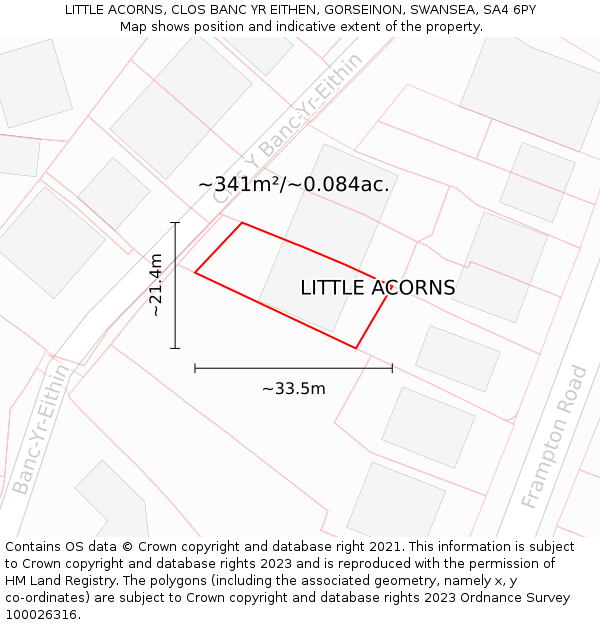 LITTLE ACORNS, CLOS BANC YR EITHEN, GORSEINON, SWANSEA, SA4 6PY: Plot and title map