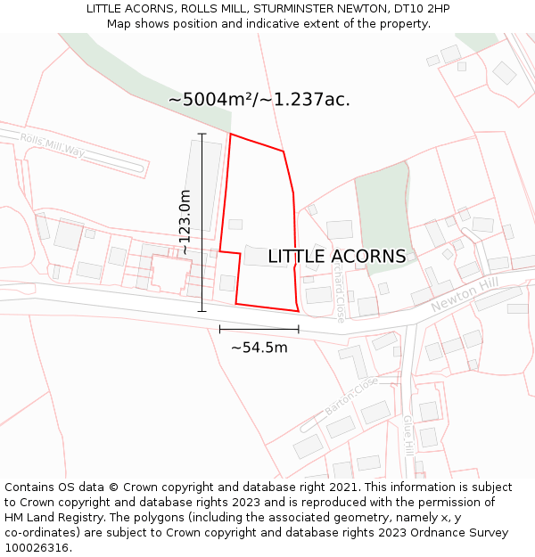 LITTLE ACORNS, ROLLS MILL, STURMINSTER NEWTON, DT10 2HP: Plot and title map