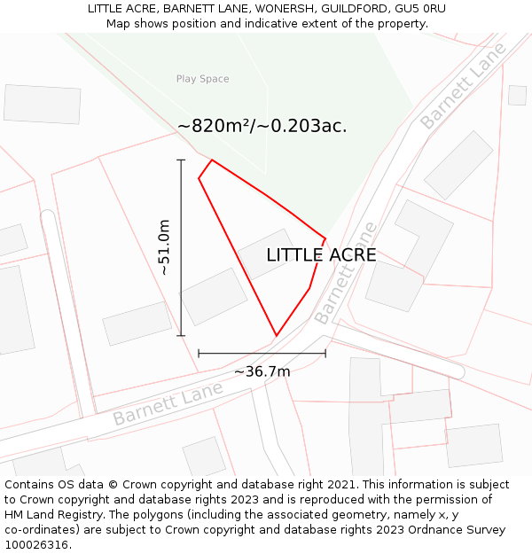 LITTLE ACRE, BARNETT LANE, WONERSH, GUILDFORD, GU5 0RU: Plot and title map