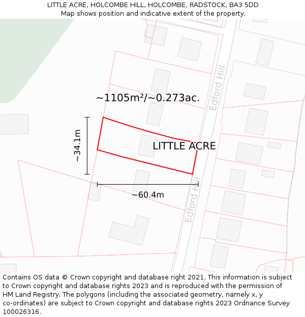 LITTLE ACRE, HOLCOMBE HILL, HOLCOMBE, RADSTOCK, BA3 5DD: Plot and title map