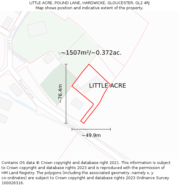 LITTLE ACRE, POUND LANE, HARDWICKE, GLOUCESTER, GL2 4RJ: Plot and title map