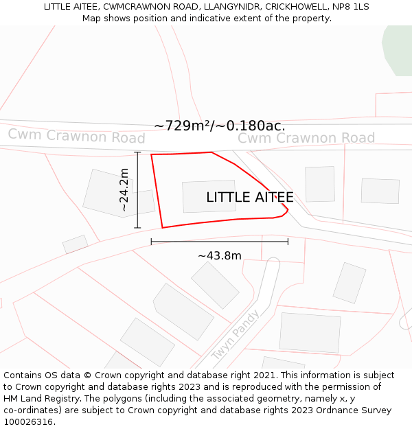 LITTLE AITEE, CWMCRAWNON ROAD, LLANGYNIDR, CRICKHOWELL, NP8 1LS: Plot and title map