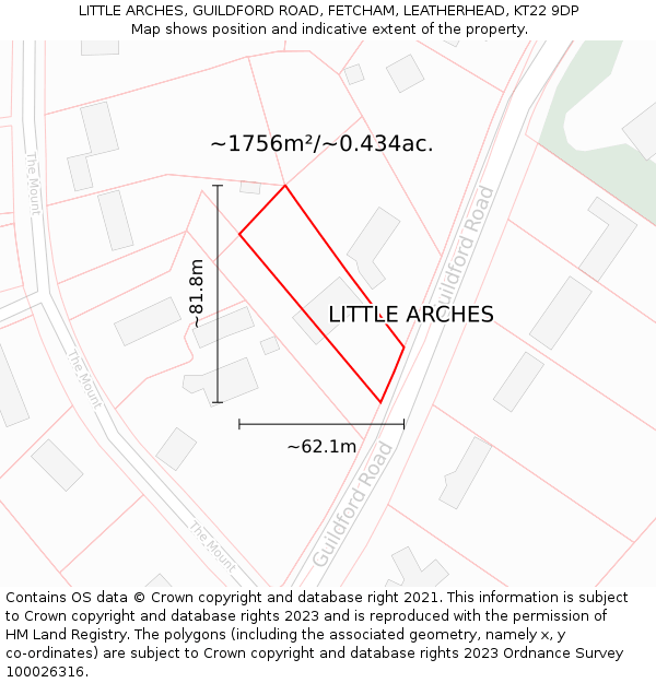 LITTLE ARCHES, GUILDFORD ROAD, FETCHAM, LEATHERHEAD, KT22 9DP: Plot and title map