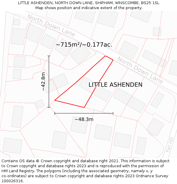 LITTLE ASHENDEN, NORTH DOWN LANE, SHIPHAM, WINSCOMBE, BS25 1SL: Plot and title map