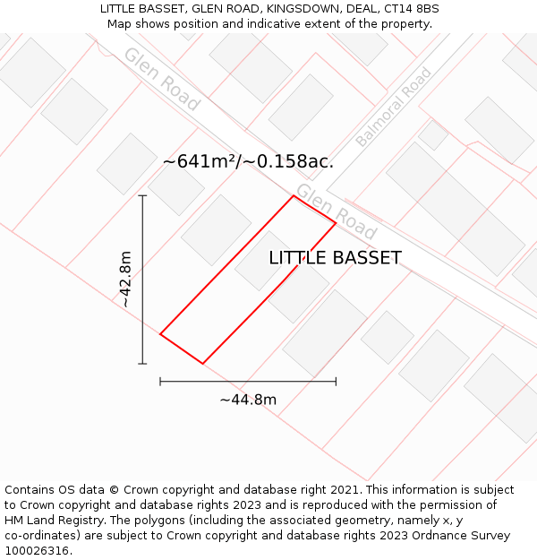 LITTLE BASSET, GLEN ROAD, KINGSDOWN, DEAL, CT14 8BS: Plot and title map