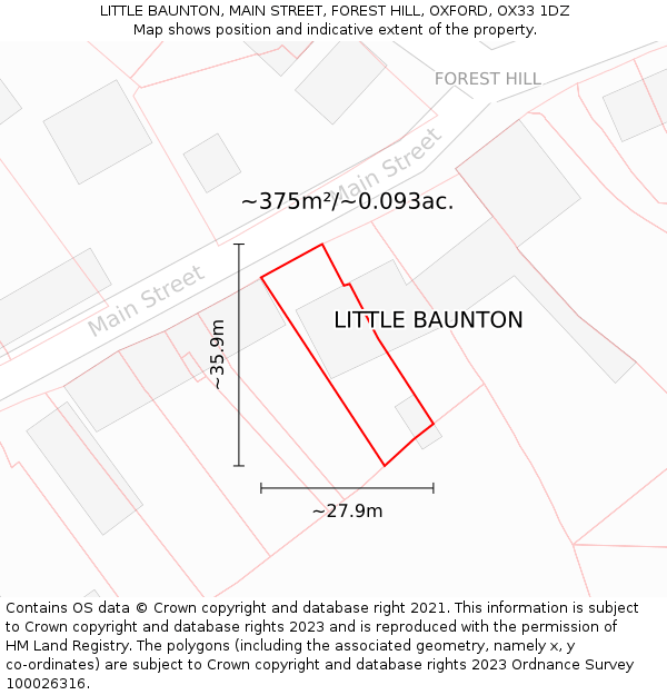 LITTLE BAUNTON, MAIN STREET, FOREST HILL, OXFORD, OX33 1DZ: Plot and title map