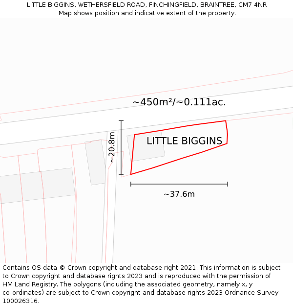 LITTLE BIGGINS, WETHERSFIELD ROAD, FINCHINGFIELD, BRAINTREE, CM7 4NR: Plot and title map