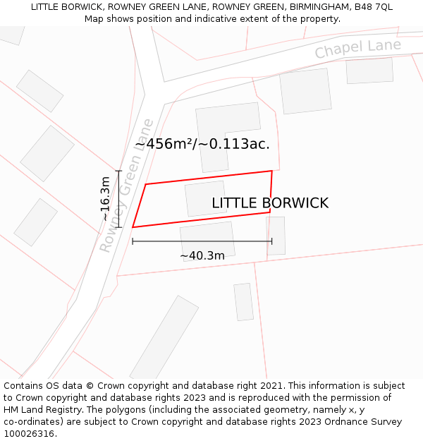 LITTLE BORWICK, ROWNEY GREEN LANE, ROWNEY GREEN, BIRMINGHAM, B48 7QL: Plot and title map