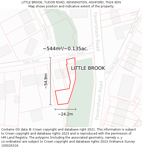 LITTLE BROOK, TUDOR ROAD, KENNINGTON, ASHFORD, TN24 9DN: Plot and title map