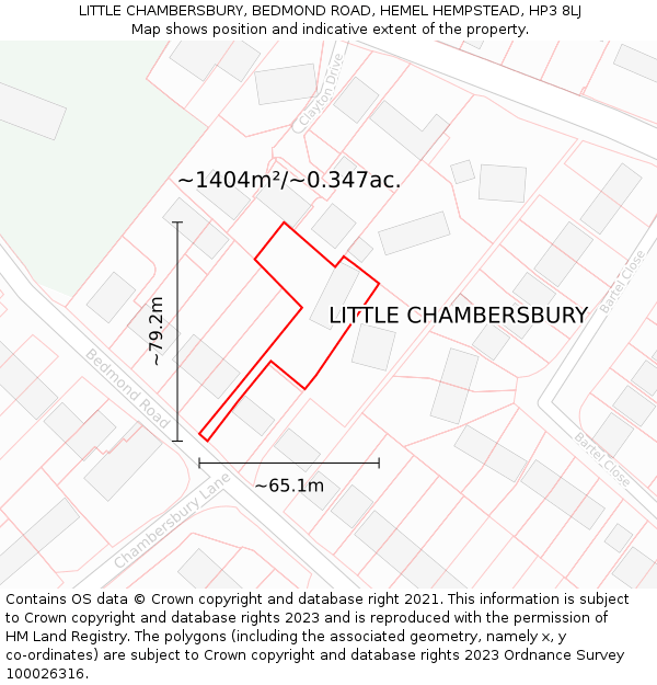 LITTLE CHAMBERSBURY, BEDMOND ROAD, HEMEL HEMPSTEAD, HP3 8LJ: Plot and title map