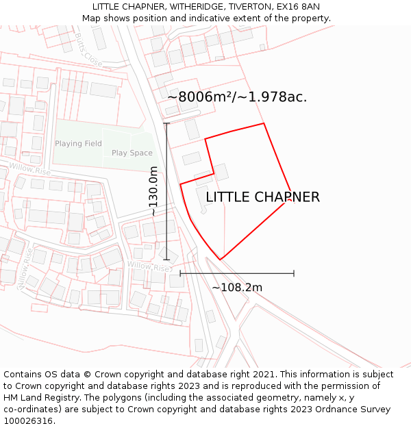 LITTLE CHAPNER, WITHERIDGE, TIVERTON, EX16 8AN: Plot and title map