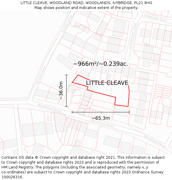 LITTLE CLEAVE, WOODLAND ROAD, WOODLANDS, IVYBRIDGE, PL21 9HG: Plot and title map