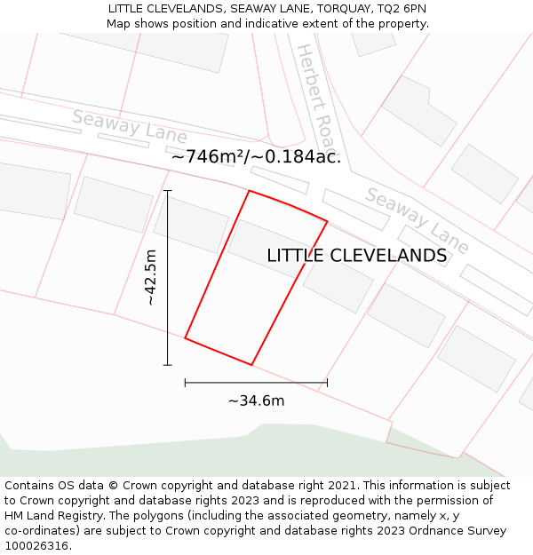 LITTLE CLEVELANDS, SEAWAY LANE, TORQUAY, TQ2 6PN: Plot and title map