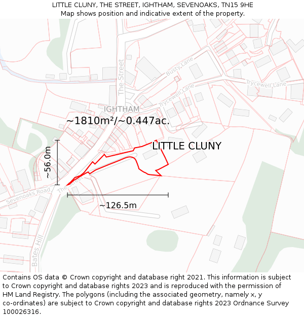 LITTLE CLUNY, THE STREET, IGHTHAM, SEVENOAKS, TN15 9HE: Plot and title map