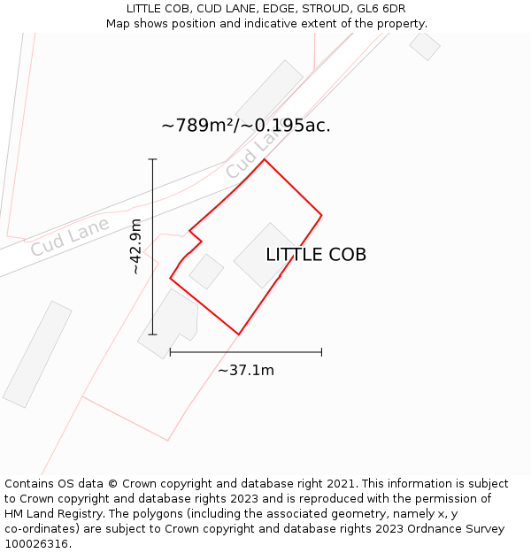 LITTLE COB, CUD LANE, EDGE, STROUD, GL6 6DR: Plot and title map