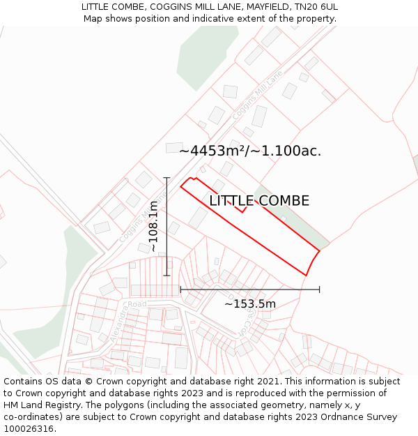 LITTLE COMBE, COGGINS MILL LANE, MAYFIELD, TN20 6UL: Plot and title map