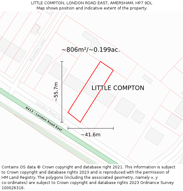 LITTLE COMPTON, LONDON ROAD EAST, AMERSHAM, HP7 9DL: Plot and title map