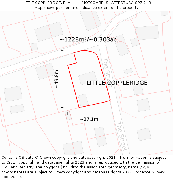 LITTLE COPPLERIDGE, ELM HILL, MOTCOMBE, SHAFTESBURY, SP7 9HR: Plot and title map