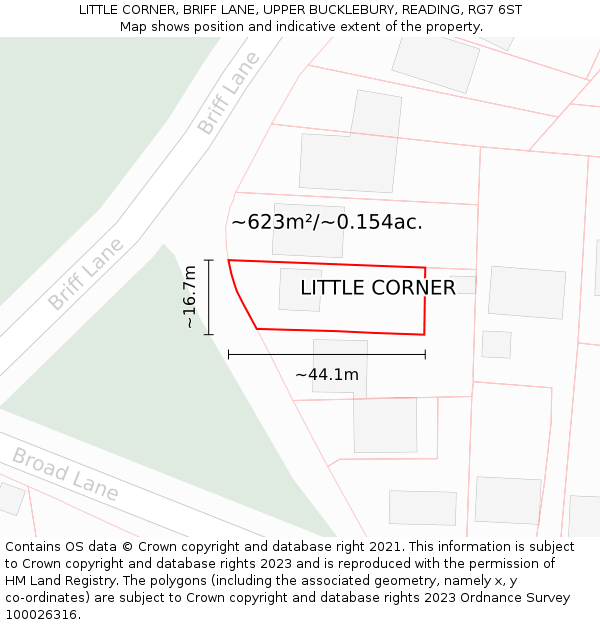 LITTLE CORNER, BRIFF LANE, UPPER BUCKLEBURY, READING, RG7 6ST: Plot and title map