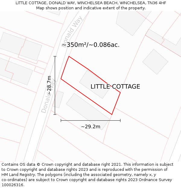 LITTLE COTTAGE, DONALD WAY, WINCHELSEA BEACH, WINCHELSEA, TN36 4HF: Plot and title map