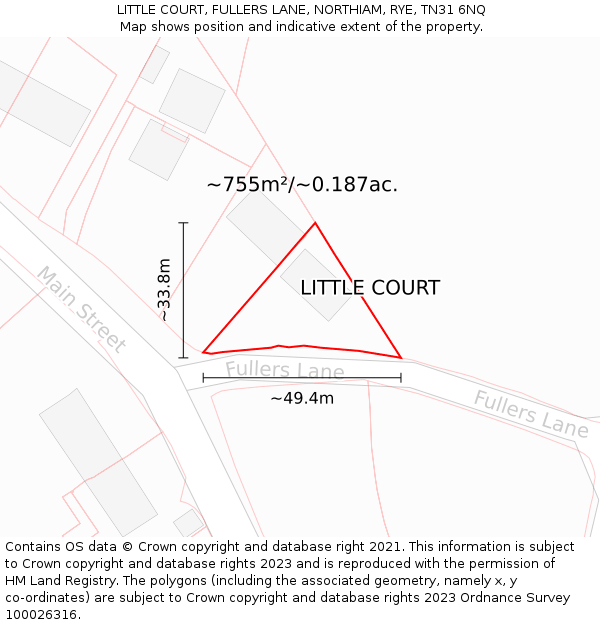 LITTLE COURT, FULLERS LANE, NORTHIAM, RYE, TN31 6NQ: Plot and title map