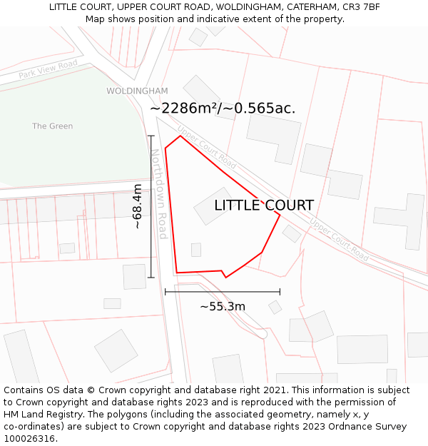 LITTLE COURT, UPPER COURT ROAD, WOLDINGHAM, CATERHAM, CR3 7BF: Plot and title map