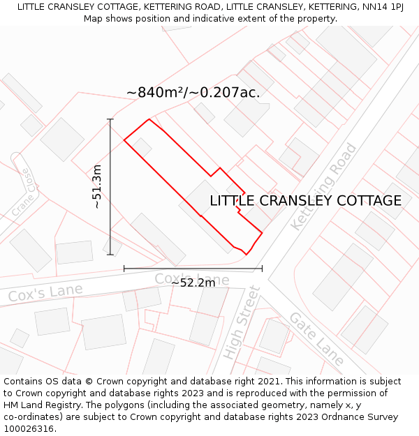 LITTLE CRANSLEY COTTAGE, KETTERING ROAD, LITTLE CRANSLEY, KETTERING, NN14 1PJ: Plot and title map