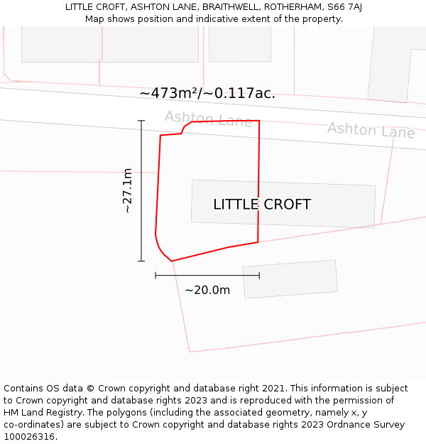 LITTLE CROFT, ASHTON LANE, BRAITHWELL, ROTHERHAM, S66 7AJ: Plot and title map